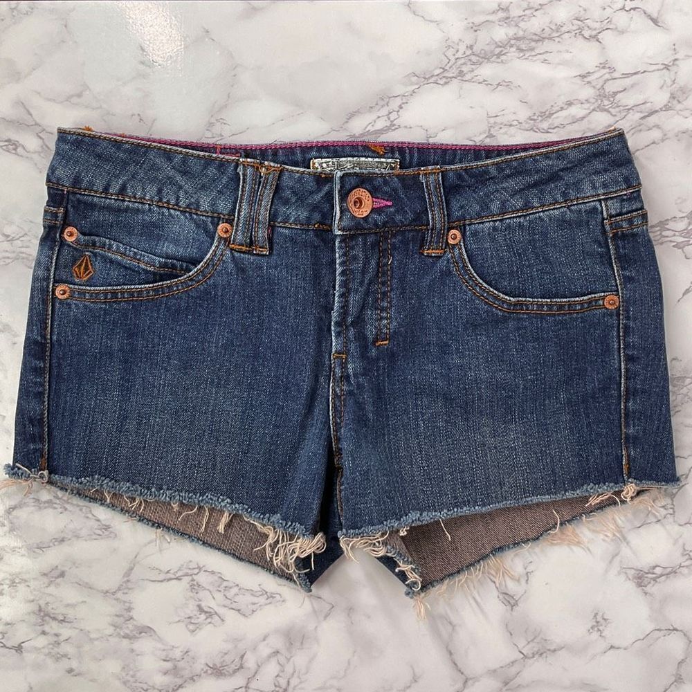 Volcom Blue Dark Wash Custom Cutoff Denim Jean Shorts 7